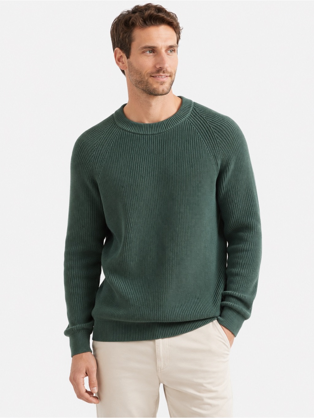 Quince Organic Cotton Ribbed Stitch Crewneck Sweater Big Sur Green XXL